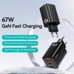 Cargador Pared   67W USB A + 2 USB C GaN  Carga Rápida  Negro  CC265  USAMS - Imagen 2