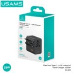 Cargador de viaje   25W  Dual USB-C + USB A CC309  Negro  USAMS