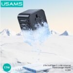 Cargador de viaje   17W  Dual USB-C + USB A  CC308  Negro  USAMS