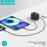 Cargador de viaje   17W  Dual USB-C + USB A  CC308  Negro  USAMS - Imagen 2