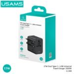 Cargador de viaje   17W  Dual USB-C + USB A  CC308  Negro  USAMS - Imagen 4