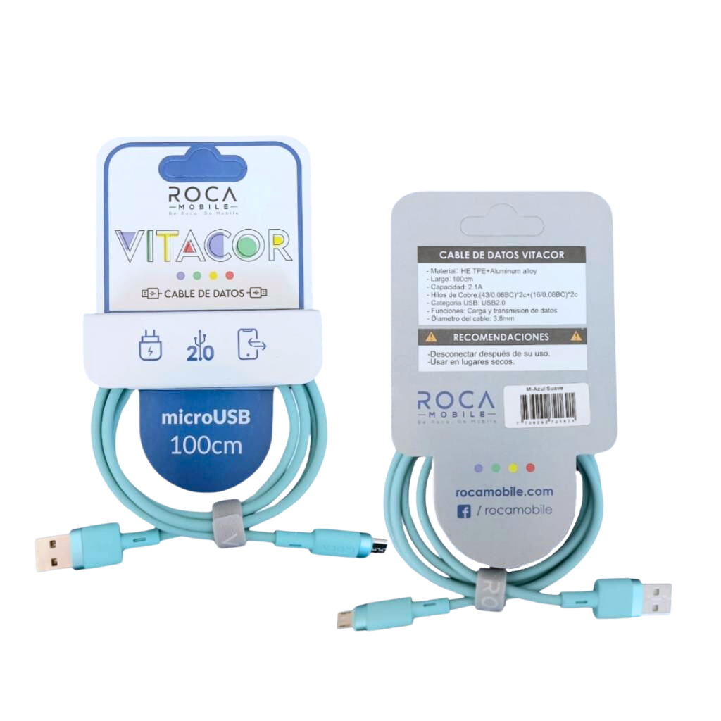 dlimgs.php_-1957.png Cable de Datos ROCA VITACOR USB a Micro USB TPE/2.1A/100cm Celeste - Imagen 1