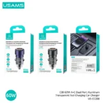Cargador Auto C39   60W USB A + USB C  Transparente  Negro  CC208  USAMS - Imagen 2