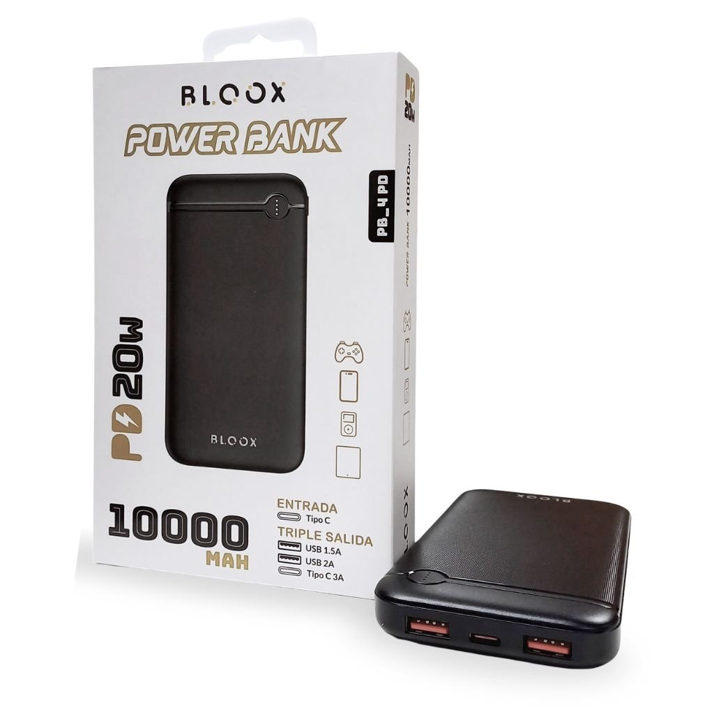 dlimgs.php_-3166.jpg Power Bank BLOOX PB_4 PD 10.000mAh Entrada: Tipo C / Salida: Tipo C PD + USB*2 Negro - Imagen 1