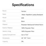 Mochila para Laptop Water-Repellent 15.16"   20L / 48x30x14cm / Negro / KRRB0  Vention - Imagen 9