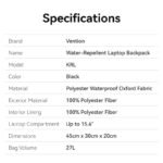 Mochila para Laptop Water-Repellent   27L / 45x30x20 cm / Negro  KRLB0  Vention - Imagen 5