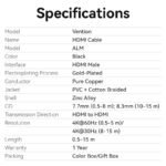 Cable HDMI Cordón   4K HD / Macho/Macho / 10M / Aluminio 5 Gris  ALMBL  Vention - Imagen 9