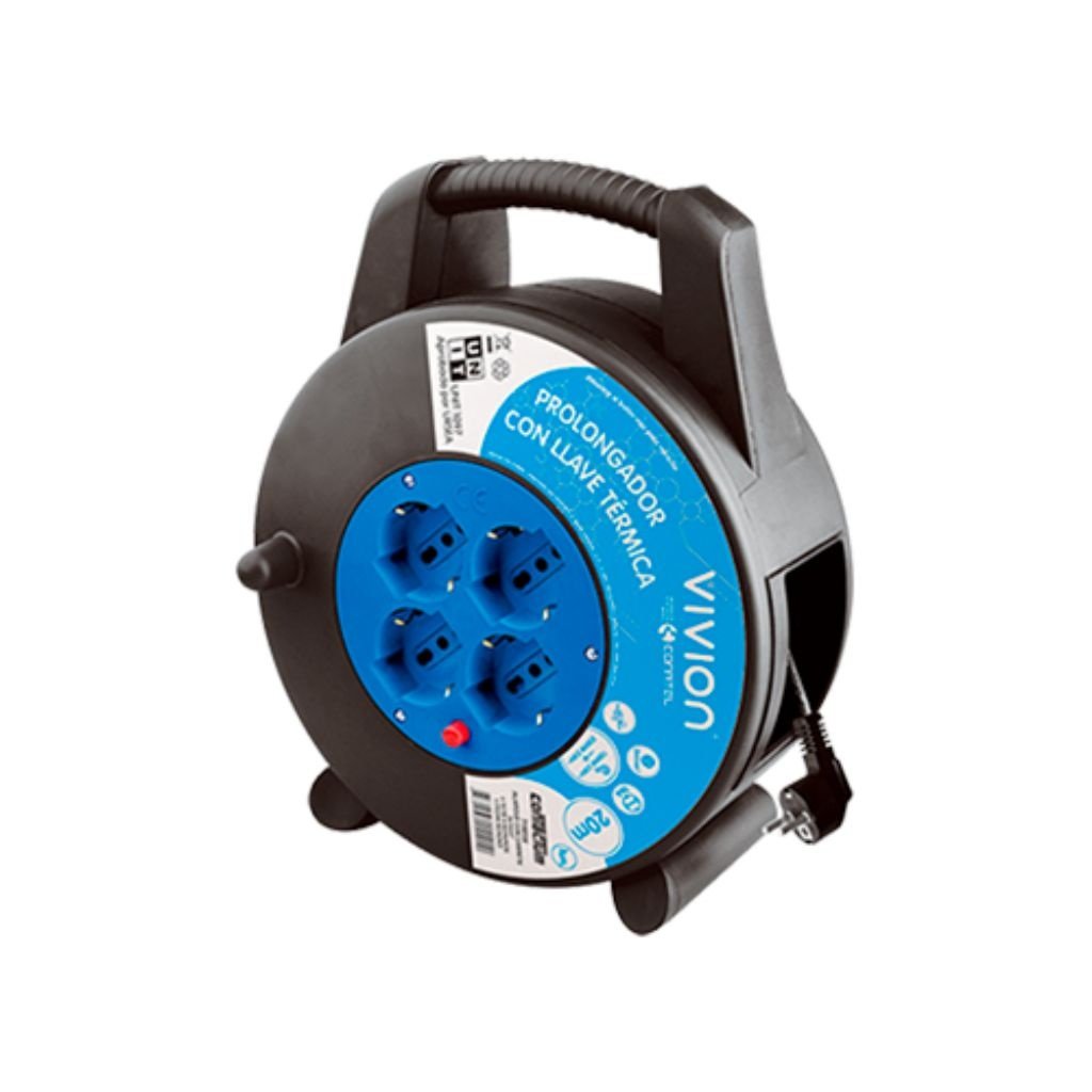 dlimgs.php_-3818.jpg Alargue Carrete 4 Schuko a Ficha Schuko Cable 20M VIVION - Imagen 1