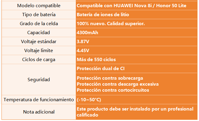 dlimgs.php_-407.png Batería para Huawei Nova 8i / Honor 50 Lite 4300mAh HB466589EFW ORYRO - Imagen 1