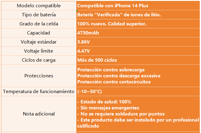 dlimgs.php_-410.png Batería para Apple iPhone 14 Plus 4730mAh Autoprogramable / Alta Capacidad ORYRO - Imagen 1