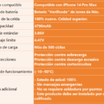 Batería para Apple iPhone 14 Pro Max   4790mAh  Autoprogramable / Alta Capacidad  ORYRO