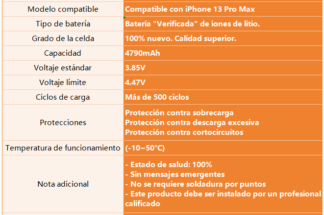 dlimgs.php_-422.png Batería para Apple iPhone 13 Pro Max 4790mAh Autoprogramable / Alta Capacidad ORYRO - Imagen 1