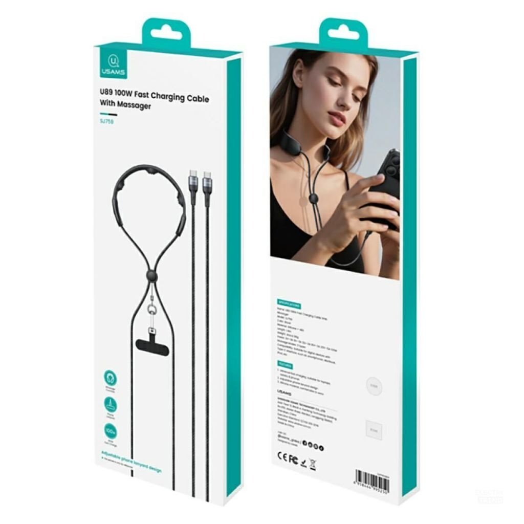 dlimgs.php_-4561.jpg Correa para Cuello + Cable de Datos USB C a USB C 100W Negro SJ759 USAMS - Imagen 1