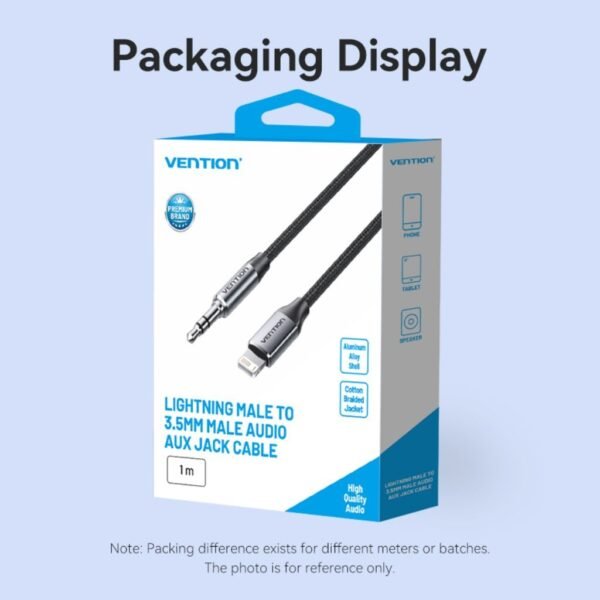 dlimgs.php_-4936.jpg Adaptador de Audio Lightning a 3.5mm Macho/Macho / 1.5M / Gris BMCHG Vention