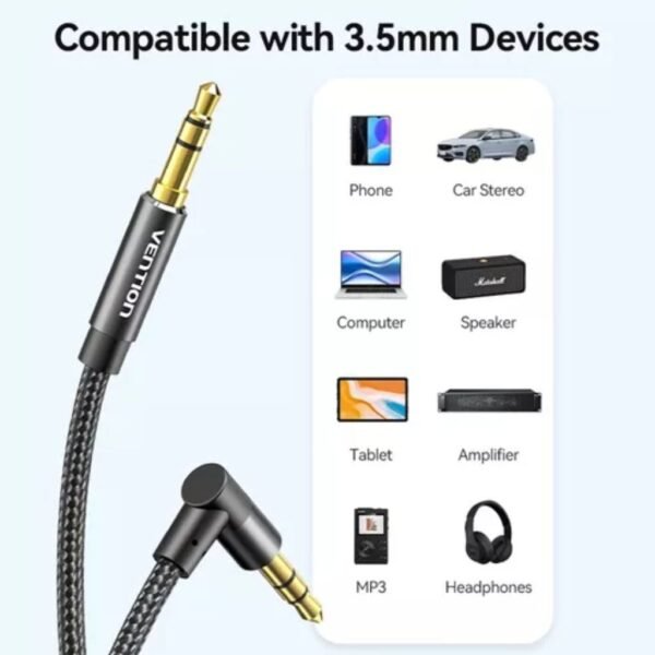 Cable de Audio 3.5 mm   90° / Macho/Macho / 1.5M / Gris  BAZBG  Vention