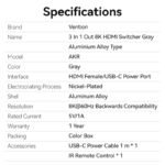 Switch 3 en 1  HDMI / 8K  / Gris  AKRH0  Vention - Imagen 6