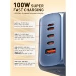 Cargador de Pared Q8   3 USB-C/1 Lightning / 1 USB-A  USB C a USB C  100W  Azul/Negro  LDNIO - Imagen 2