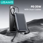 Power Bank 10.000mAh   Tipo C + Lightning  PD20W  Negro  XR Series  CD228 USAMS - Imagen 2