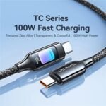 Cable de Datos Transparente   USB C a USB C  1.2M  C/Luces  Titanio  SJ750  USAMS