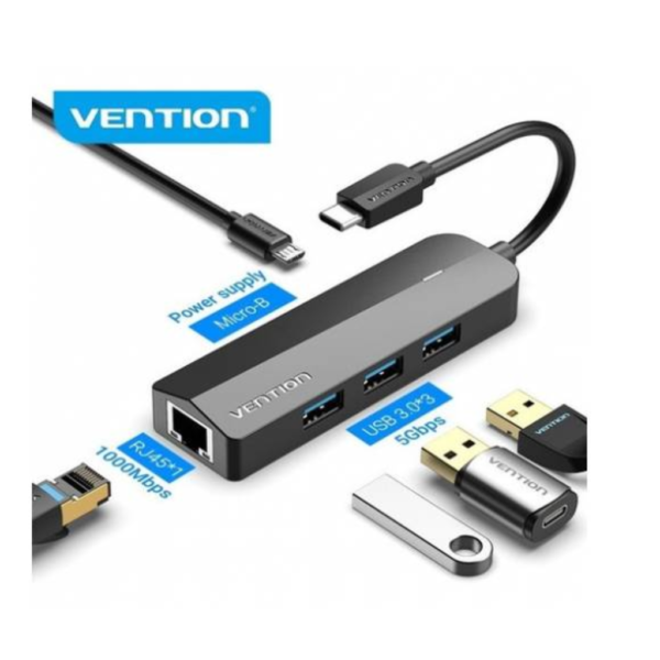 dlimgs.php_-543.png HUB USB-C a USB 3.0x3/RJ45/Micro-B 0.15M / Negro TGPBB Vention
