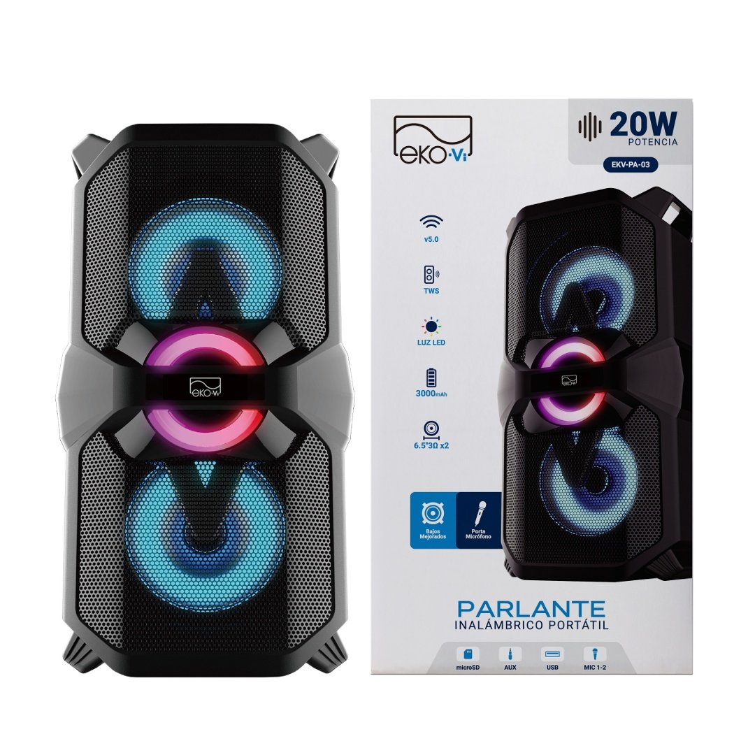 dlimgs.php_-5471.jpg Parlante Bluetooth EKV-PA-03 20W 2 x 26.5''3 3000 mAh Negro EKO-Vi - Imagen 1