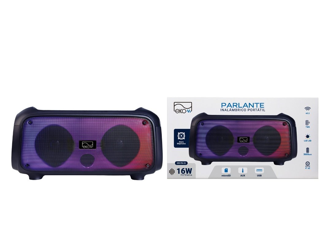 dlimgs.php_-5473.jpg Parlante Bluetooth EKV-PA-02 16W 2 x 4" 3600 mAh Correa para Transporte Negro EKO-Vi - Imagen 1