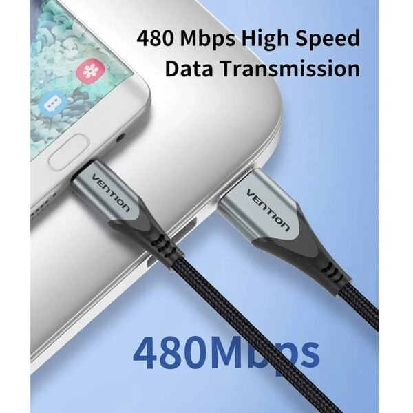 Cable Trenzado USB-A a Micro USB-B   Macho/Macho / 3A / 1.5M / Gris  COAHG  Vention