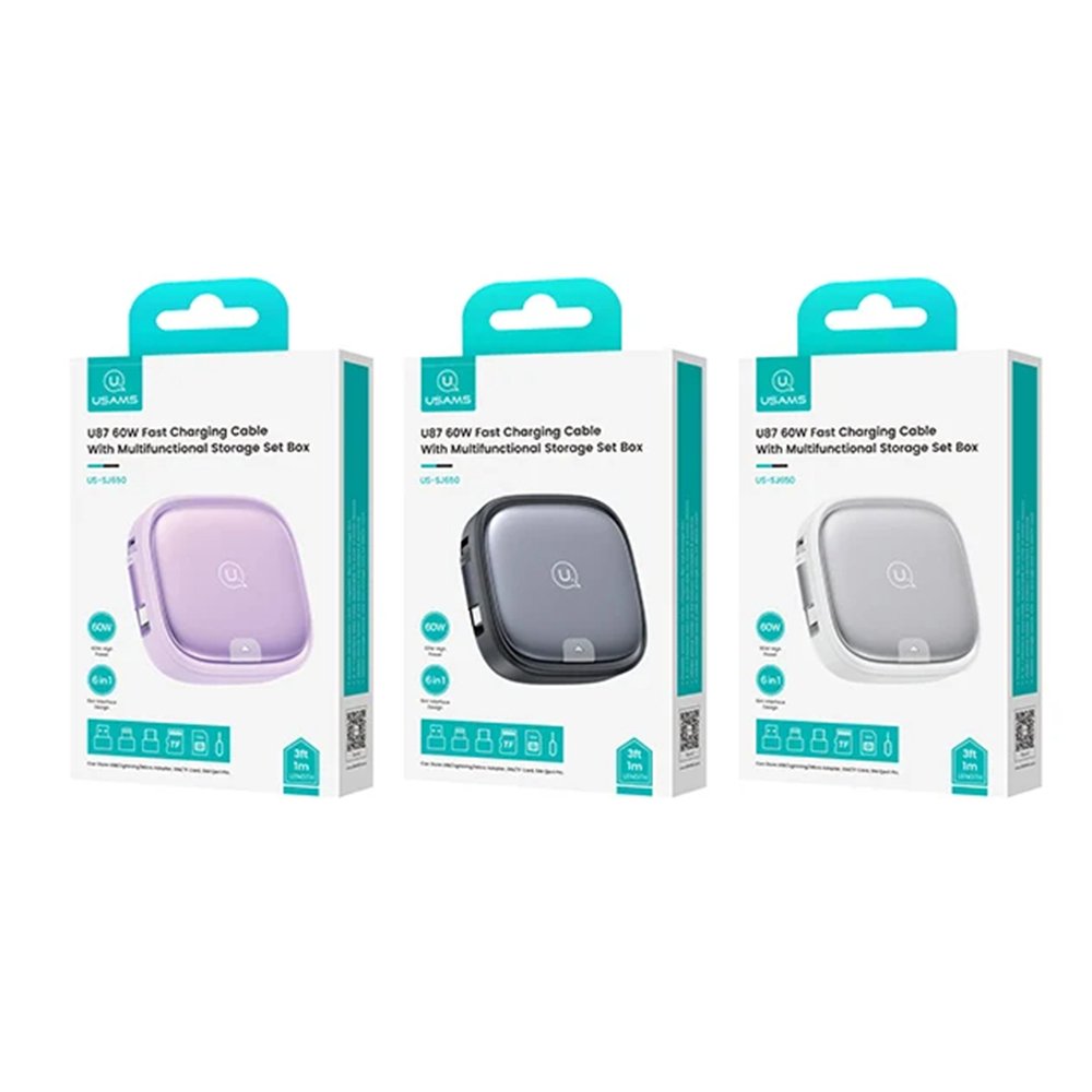 dlimgs.php_-6805.jpg Cable de Datos C/Box 8 Pines USB C a USB C 60W 1M Gris U87 Carga Rápida SJ650 USAMS - Imagen 1