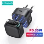 Cargador Pared C/Cable Telescópico Lightning   Magnético  PD 35W  Doble Puerto GaN  Negro CC209  USAMS