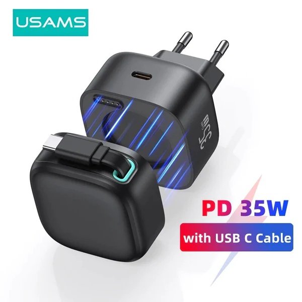 dlimgs.php_-6807.jpg Cargador Pared C/Cable Telescópico Lightning Magnético PD 35W Doble Puerto GaN Negro CC209 USAMS - Imagen 1
