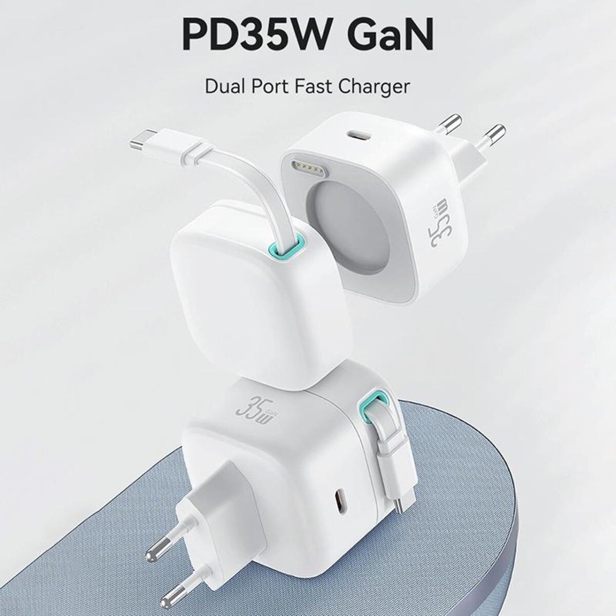 Cargador Pared C/Cable Telescópico Tipo C   Magnético  PD 35W  Doble Puerto GaN  Negro  CC202  USAMS - Imagen 2