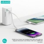 Power Bank   18000mAh  PD45W  Cable Retráctil Magnético Lightning  Negro  CD217 USAMS