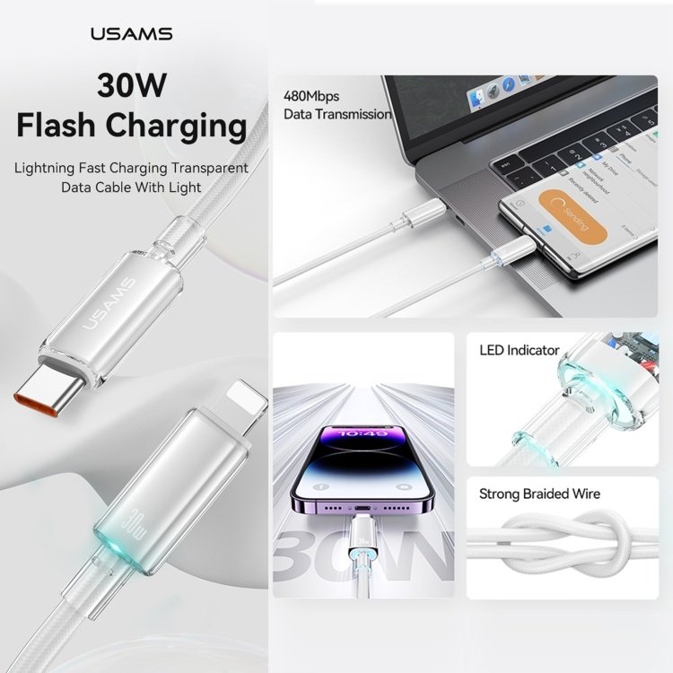 dlimgs.php_-6834.jpg Cable de Datos Transparente SJ659 USB C a Lightinig 1.2M Negro USAMS - Imagen 1
