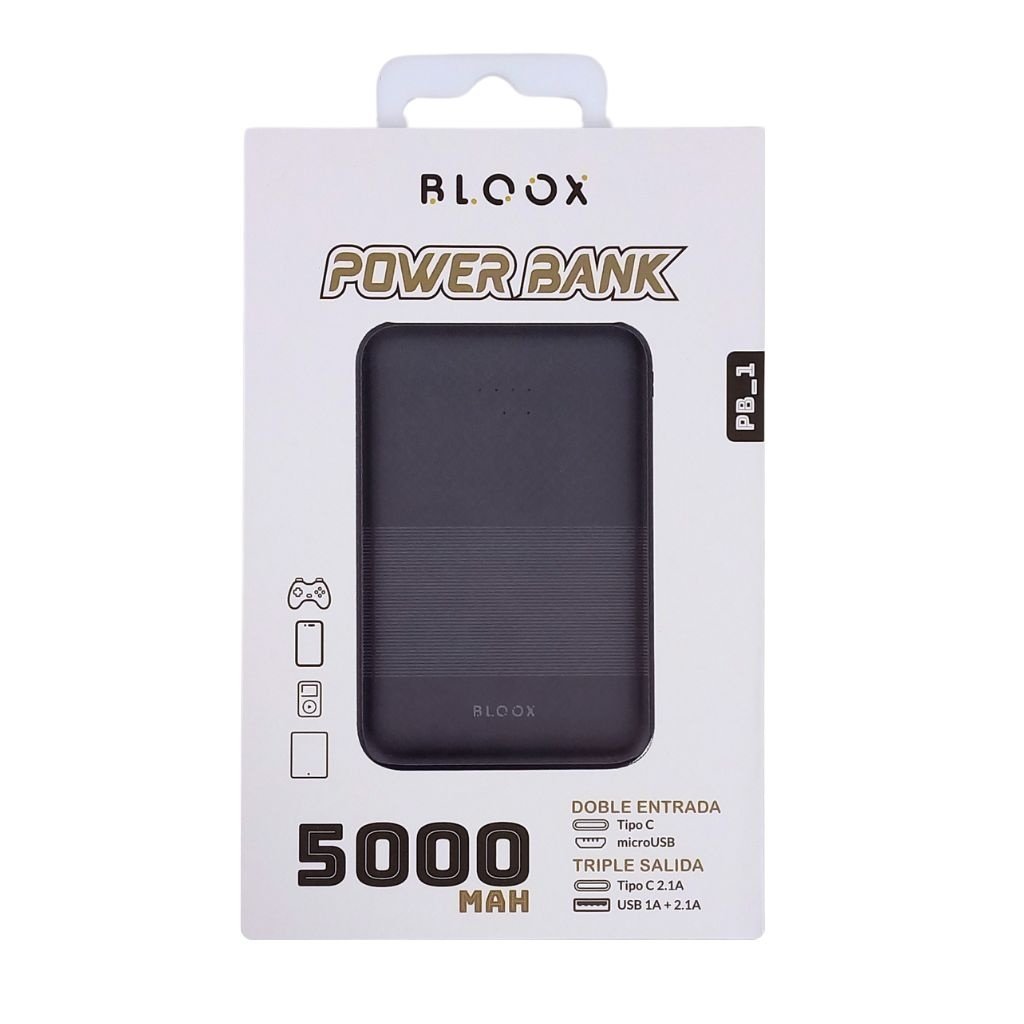 dlimgs.php_-7312.jpg Power Bank BLOOX PB_1 5.000mAh Entrada: Tipo C Negro / Salida: Tipo C + USB*2 - Imagen 1