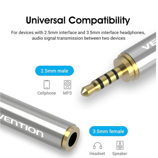 dlimgs.php_-737.png Adaptador a Audio 3.5 mm a 2.5 mm Hembra/Macho / Plateado VAB-S02-2 Vention