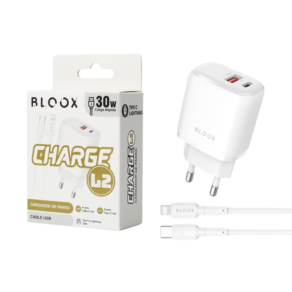 dlimgs.php_-7562.jpg Cargador BLOOX A+C 3A Cable Tipo C a Lightning 30W (BL-TCA-L2) - Imagen 1
