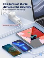 Cargador de Escritorio SC1418   65W  Dual QC3.0+Dual USB C PD  Carga Rápida Cable 2M Blanco  LDNIO - Imagen 2