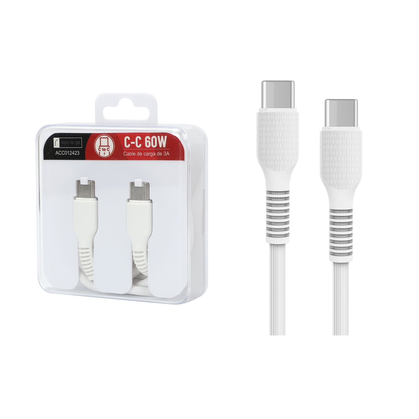 dlimgs.php_-8089.jpg Cable de Datos ROCA TO GO USB C a USB C 100cm 3A 60W Blanco - Imagen 1