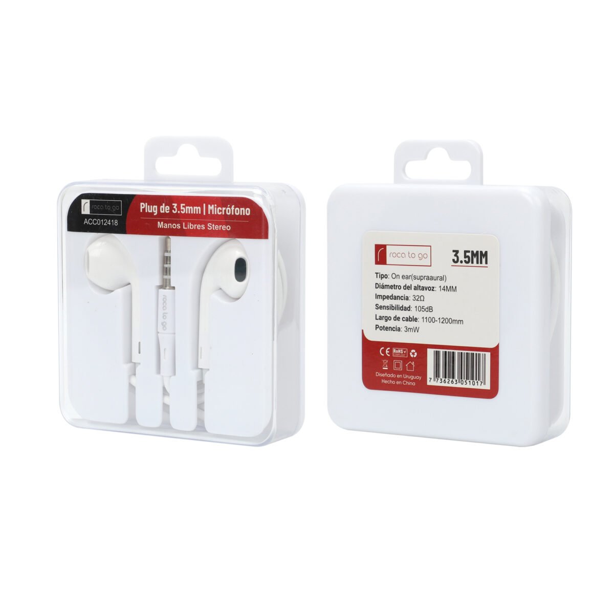 Manos Libres Stereo ROCA TO GO   3 5mm  Blanco (tipo iPhone)  Universal - Imagen 3