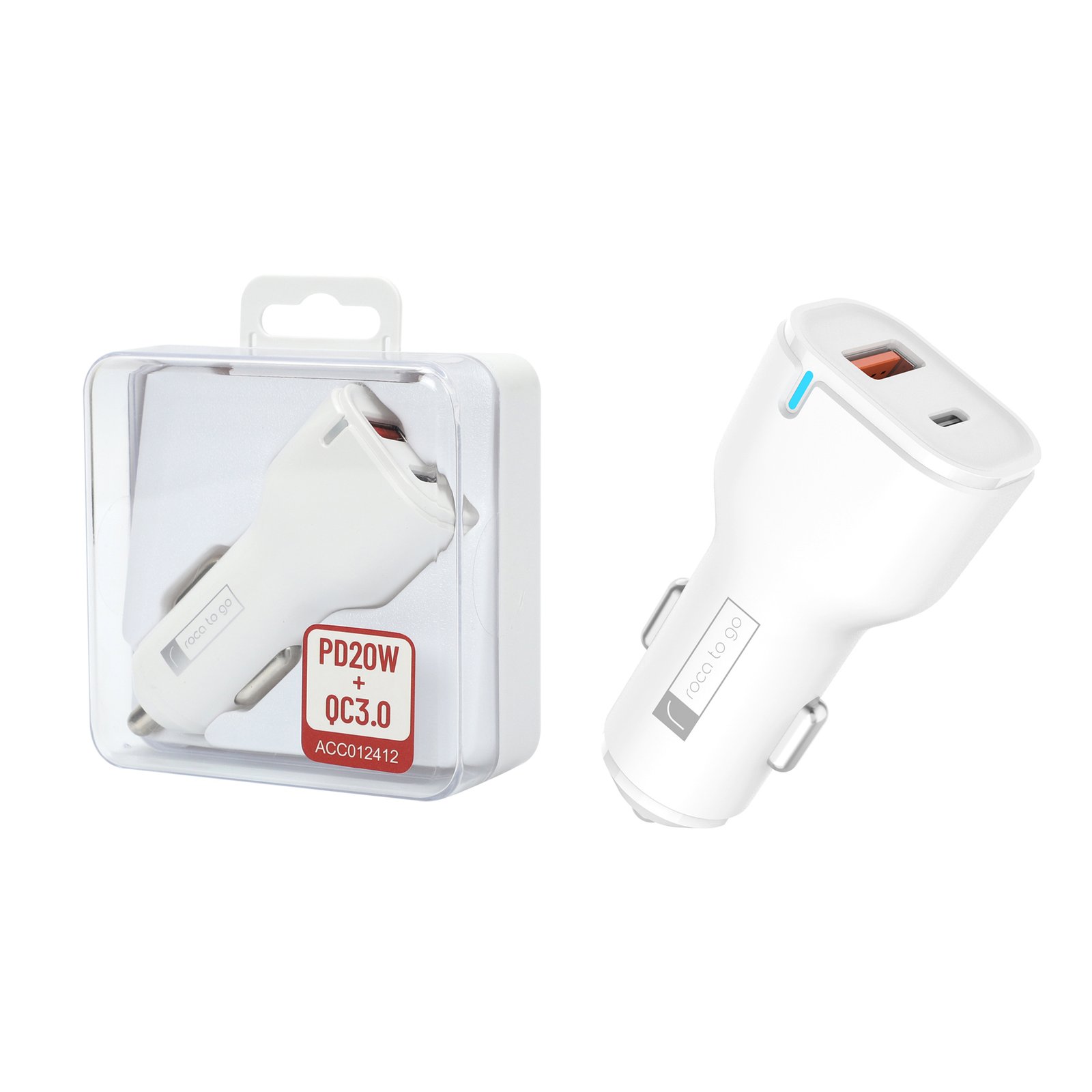 dlimgs.php_-8109.jpg Cargador Inteligente Auto ROCA TO GO 20W+QC 3.0 USB A QC 3.0 + USB C/PD (sin Cable) - Imagen 1