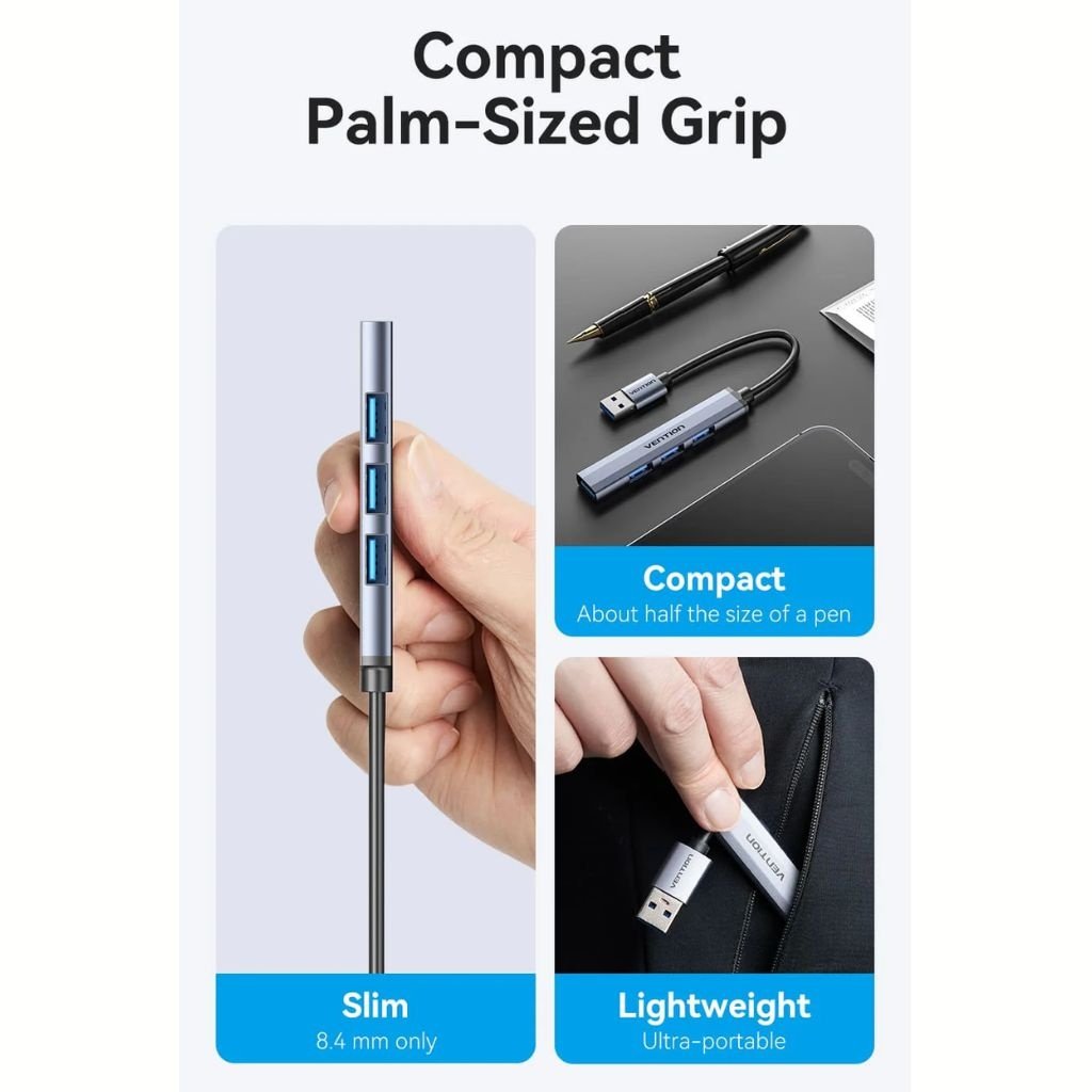 dlimgs.php_-8270.jpg Mini HUB 4 en 1 USB 3.0 + 3xUSB 2.0 / 0.15M Aluminio / Gris CKOHB Vention - Imagen 1