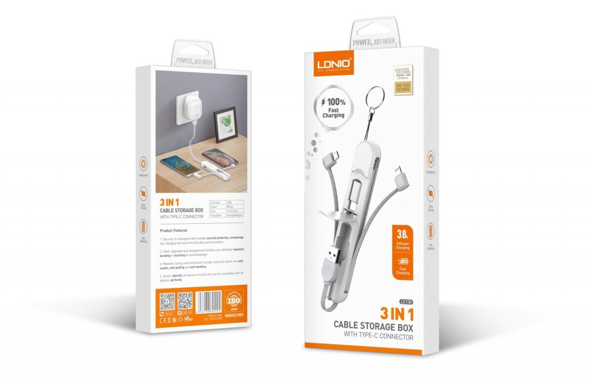 Cable de Datos LC130   Micro USB / Tipo C / Lightning   3 en 1  45cm  3.8A  LDNIO - Imagen 3