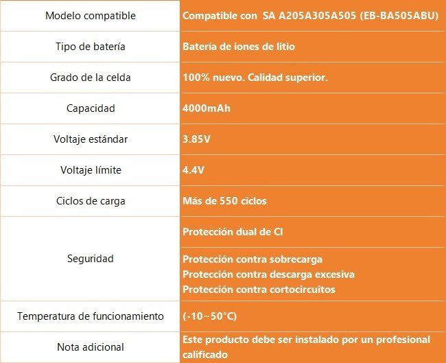 dlimgs.php_-876.jpg Batería para Samsung A205/A305/A505 4000mAh EB-BA750ABU ORYRO - Imagen 1