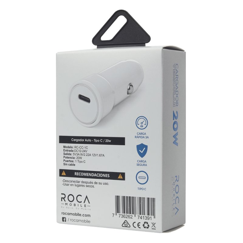 dlimgs.php_-8939.jpg Cargador Inteligente Auto ROCA 20W USB C/PD (sin Cable) - Imagen 1
