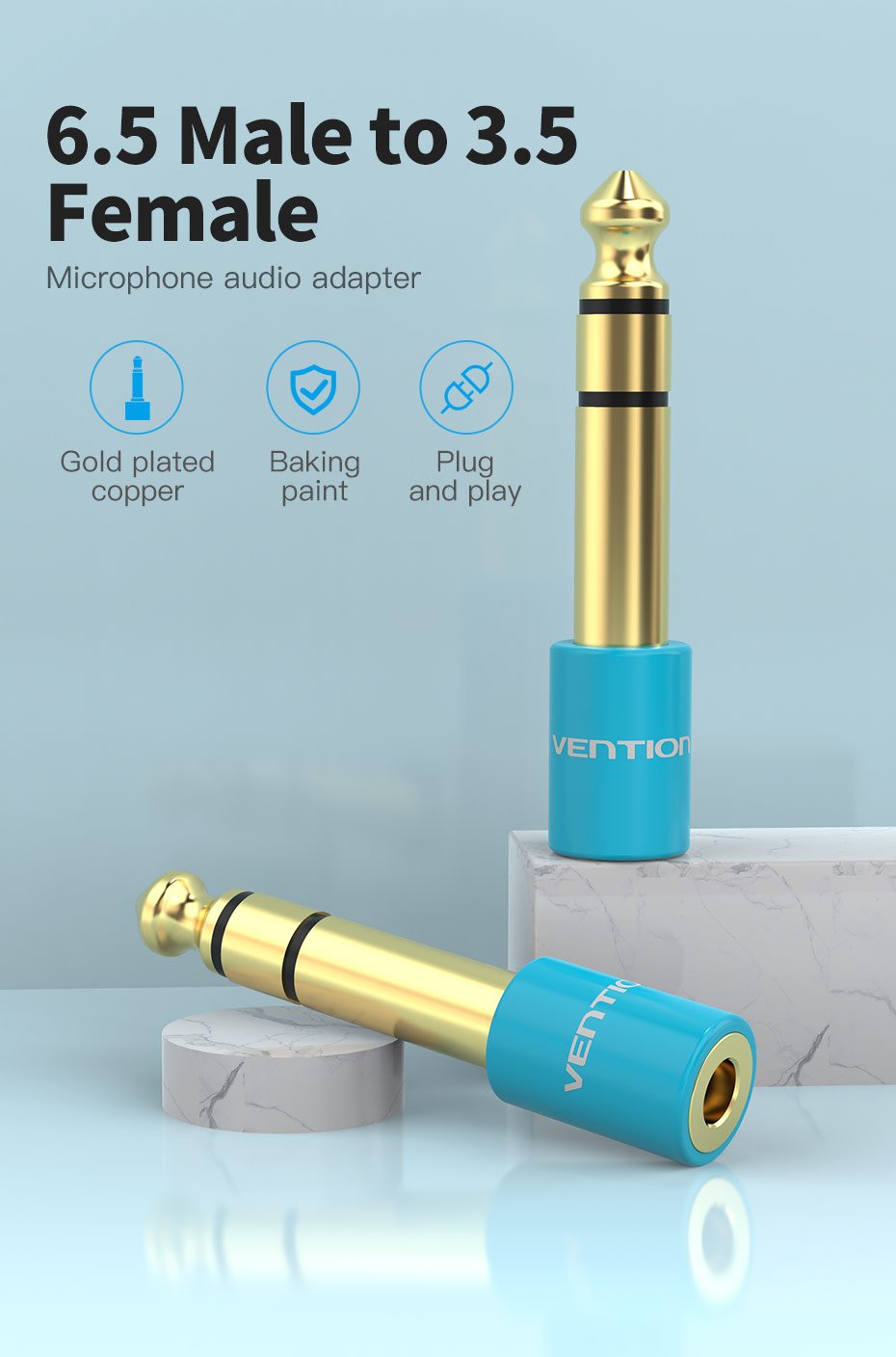 dlimgs.php_-9232.jpg Adaptador de Audio 6.5mm a 3.5mm Macho/Hembra Azul VAB-S01-L Vention - Imagen 1