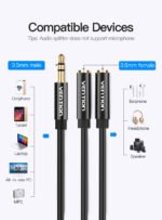 Cable Divisor Stereo 3.5 mm a 2 x3.5 mm Macho/Hembra   0 3M / Negro  BBSBY  Vention