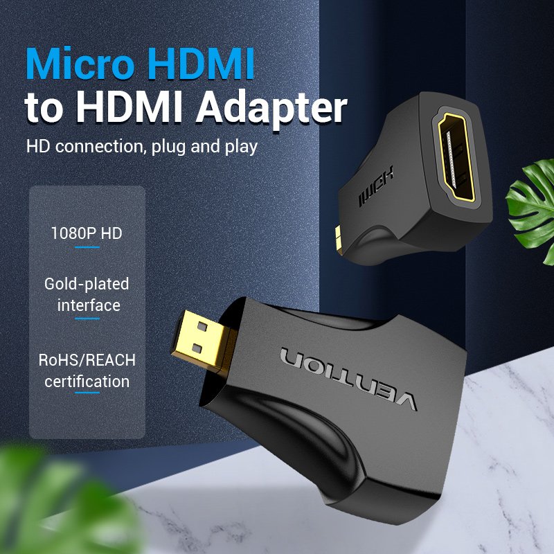 dlimgs.php_-9310.jpg Adaptador Micro HDMI a HDMI Macho/Hembra / Negro AITB0 Vention - Imagen 1