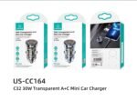 Cargador Auto Mini C32   30W  2 USB  PD+QC  Transparente/Negro  CC164  USAMS - Imagen 2
