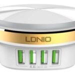 Cargador Pared A4406   4.4A  4 USB  Luz LED  Sin Cable  Blanco  LDNIO