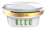 Cargador Pared A4406   4.4A  4 USB  Luz LED  Sin Cable  Blanco  LDNIO